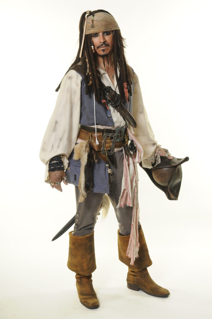 A person wearing a costume from The Pirates of the Caribbean
